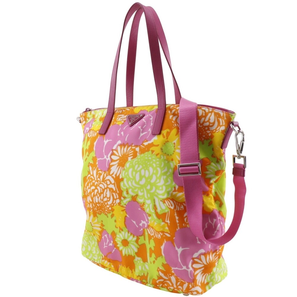 Prada PRADA 2-Way Shoulder Tote Bag, Floral Pattern, Nylon, Pink, Flower Desi... - Picture 2 of 16